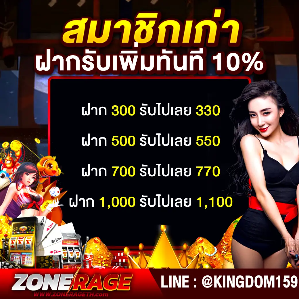 Zonerage โปรโมชั่นสมาชิกเก่า ฝากรับเพิ่มทันที 10%