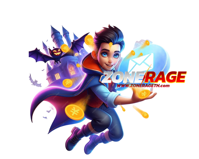 การ์ตูนตัวละครฮีโร่ถือสายฟ้า พุ่งตัวพร้อมเอฟเฟกต์พลังงานและคำว่า RAGE